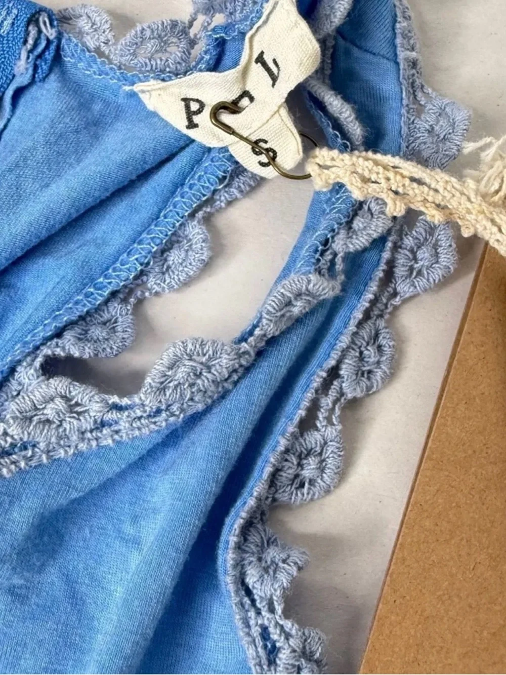 NWT POL Blue Lace Trim Babydoll Tunic Mini Dress Boho Top - Picture 3 of 7